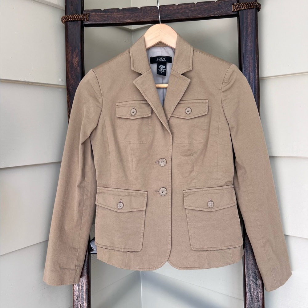 Body By Victoria Blazer Jacket Tan Womens Size 0 Tan Brown Military Utility